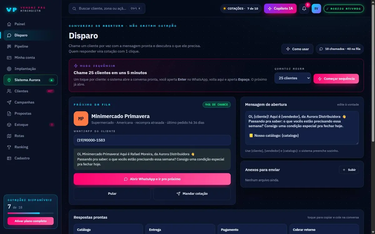 Tela Disparo em sequência do CRM de vendas de demonstração